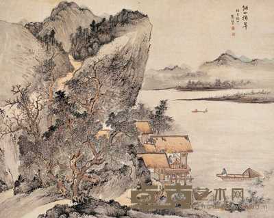 翟继昌 湖山拥翠 通景屏 118×36.2cm×4